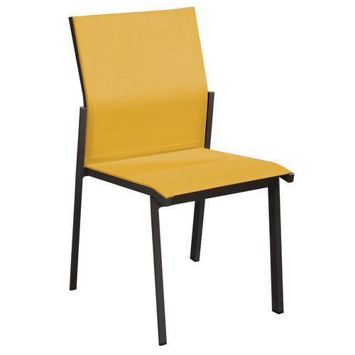 CHAISE EMPILABLE DELIA ALU/TPEP GRAPHITE/MOUTARDE
