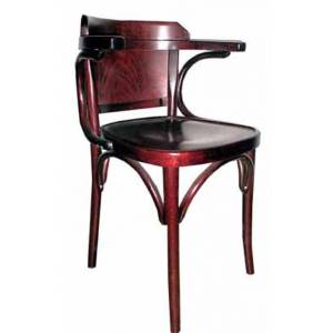 Chaise de restaurant en bois massif avec accoudoirs - Modèle BCEA 019 - Dossier courbé et assise en simili cuir_0