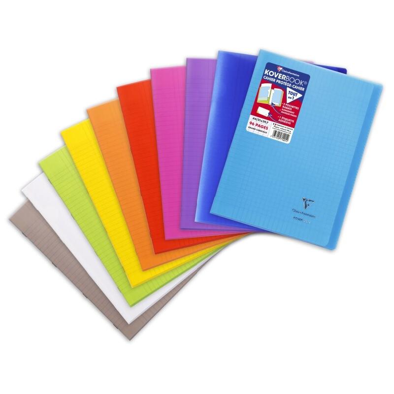 Clairefontaine Lot de 40 Cahier Kover Book A4, 96p./48 feuilles 90 g/m² piquées, couv. Transparentes assorties (10), Séyès - 3037929714012_0