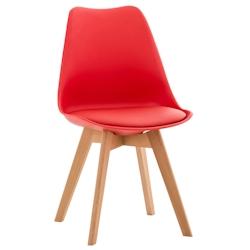 Décoshop26 - Chaise de salle à manger x1 design scandinave en plastique et PVC rouge et pieds en bois clair 10_0002273 - 3000250933193_0