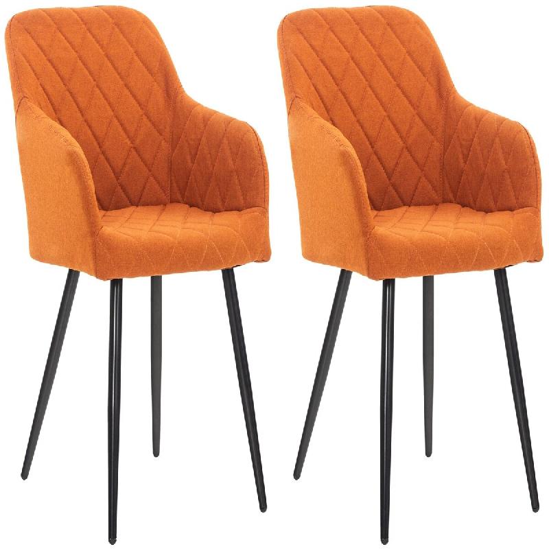 Décoshop26 - Lot de 2 chaises de salle à manger design retro coutures décoratives en losanges assise en tissu orange 10_0007339 - 3000266059573_0