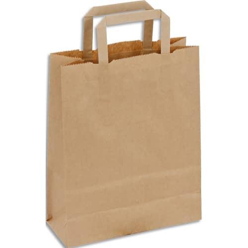 Paquet de 50 sacs kraft brun - poignées plates - 180 + 80 x 220 mm - kraft recyclé_0