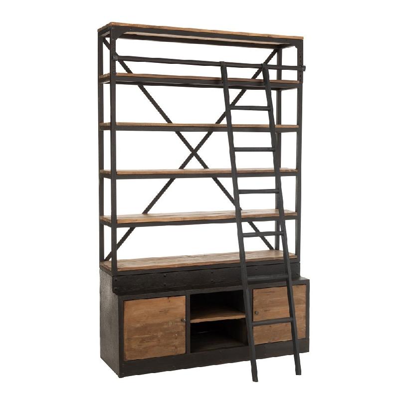 Étagère haute 2 portes avec échelle - Métal noir et bois naturel - Gamme USTI_0