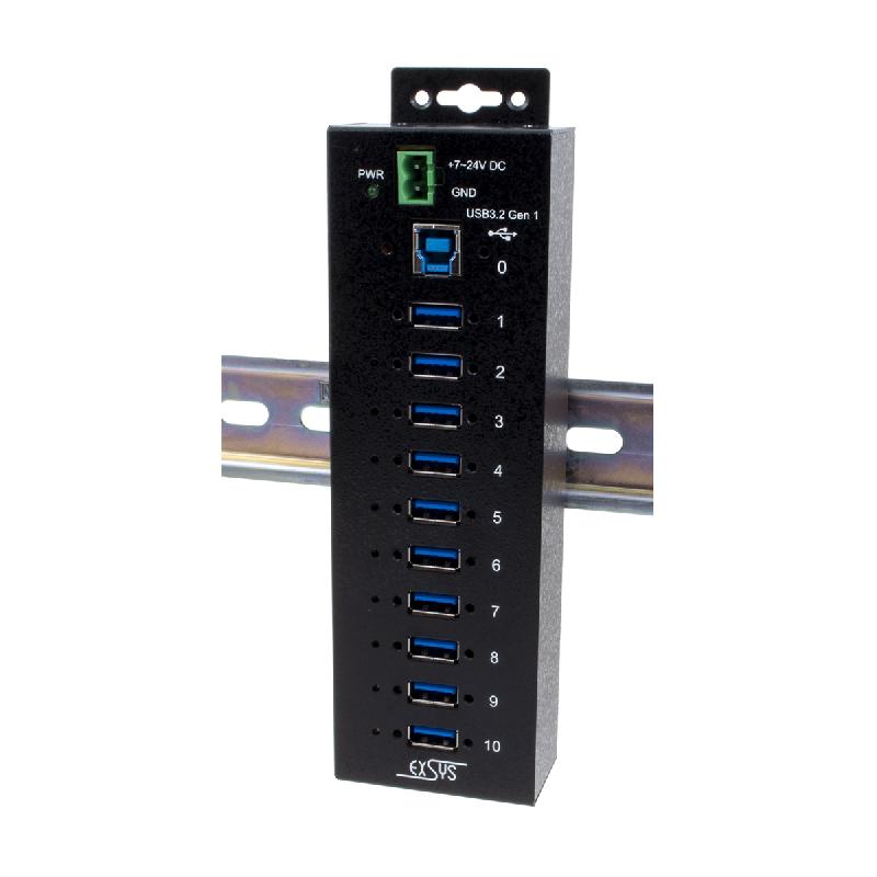 EXSYS EX-1510HMVS Hub métallique USB 3.2 Gen1 à 10 ports, protection de surtension 15KV ESD_0