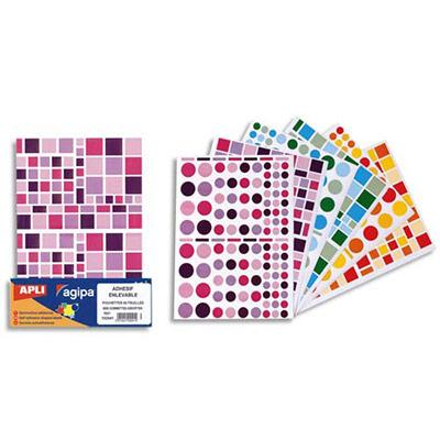 FEUILLES DE GOMMETTES ENLEVABLES RONDES ET CARREES - CAMAIEU ASSORTI - SACHET DE 60 FEUILLES