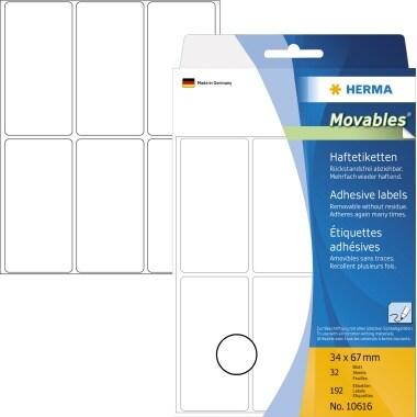 HERMA Etiquettes Movables, 34 x 67 mm, pour inscription manuelle, blanc - 10616_0
