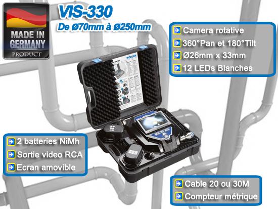 Caméra d'inspection de canalisation - Tête rotative 360°Pan et 180°Tilt - Inspections ø70 à ø180mm - Écran LCD couleur 7