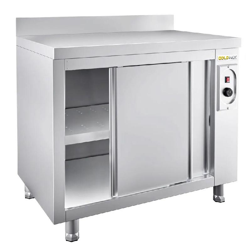 Meuble bas inox chauffant 1000x700 mm adossé PREMIUM - GOLDINOX - gris inox 3701770819782_0