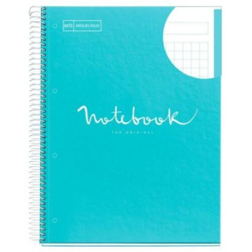MIQUELRIUS Lot de 5 Cahier Emotions A4, 160p./80 feuilles 90 g/m², reliure intégrale, couverture laminée coloris bleu ciel, quadrillé 5x5 - 842259_0