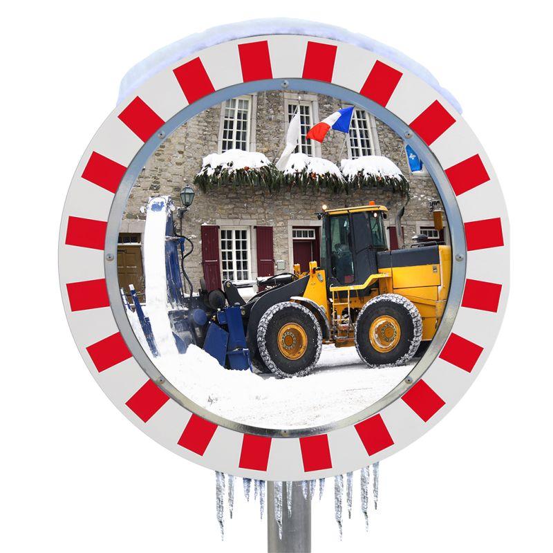 Miroir en inox pour l'Industrie et voies privées - Avec dispositif ANTIGIVRE ET ANTIBUÉE - Diamètre 600 mm - Réflecteur en Inox Poli - Cadre en PVC rigide - Fixation incluse_0