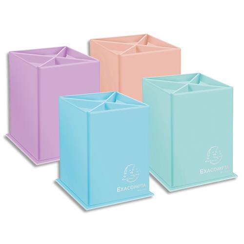 POT CRAYONS EXACOMPTA AQUAREL - CARTON - 4 COMPARTIMENTS - DIM (LXHXP):8,5X11X8,5 CM - ASSORTIS PASTEL : BLEU CORAIL MAUVE VERT - LOT DE 4