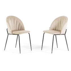 RATTATAN Lot de 2 chaises en velours d’intérieur, rembourrées, pieds en métal, design élégant pour cuisine, salle à manger, restaurant – Cr_0