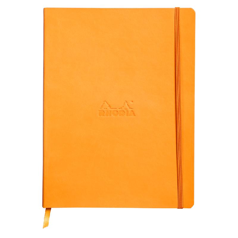 RHODIARAMA CARNET SOUPLE 19X25 CM 160 PAGES LIGNÉ PAPIER IVOIRE 90G FERMETURE ÉLASTIQUE - ORANGE