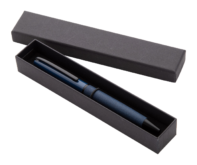 Stylo à bille twist en métal - corps en PU bleu foncé - avec boîte cadeau noire_0