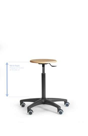 Tabouret de bureau - Assise bois fixe - Vérin haut - Piétement nylon - Réf : TABBOISFIXVHRS_0