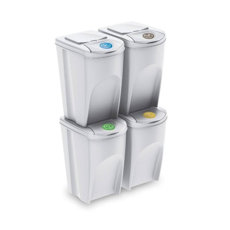 WellHome - Set de 4 Poubelles en Plastique Blanc Cassé 4x35L - blanc plastique WH13944_0