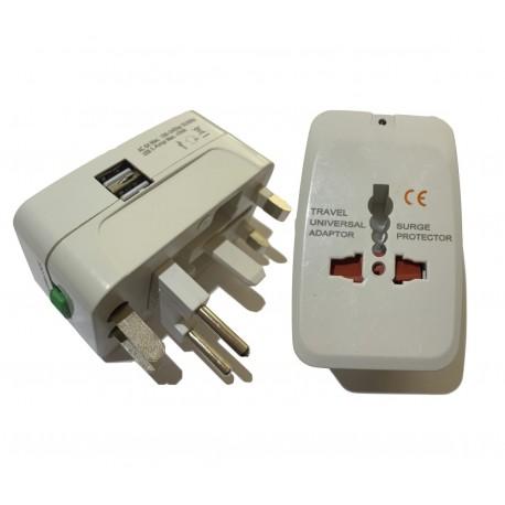 Adaptateur de voyage universel - 125V 6A, 250V 6A - avec 1 câble d'alimentation et 2 câbles USB_0