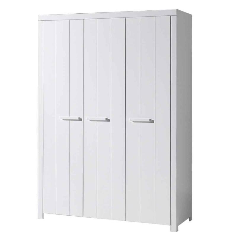 Armoire 3 portes Erik 205cm blanc - Paris Prix - bois & MDF avec 6 étagères et penderie_0