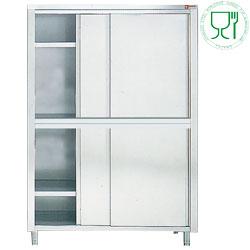 Armoire de rangement neutre AR166V1/M - acier inox AISI 304 brossé - portes coulissantes et 4 tablettes réglables_0