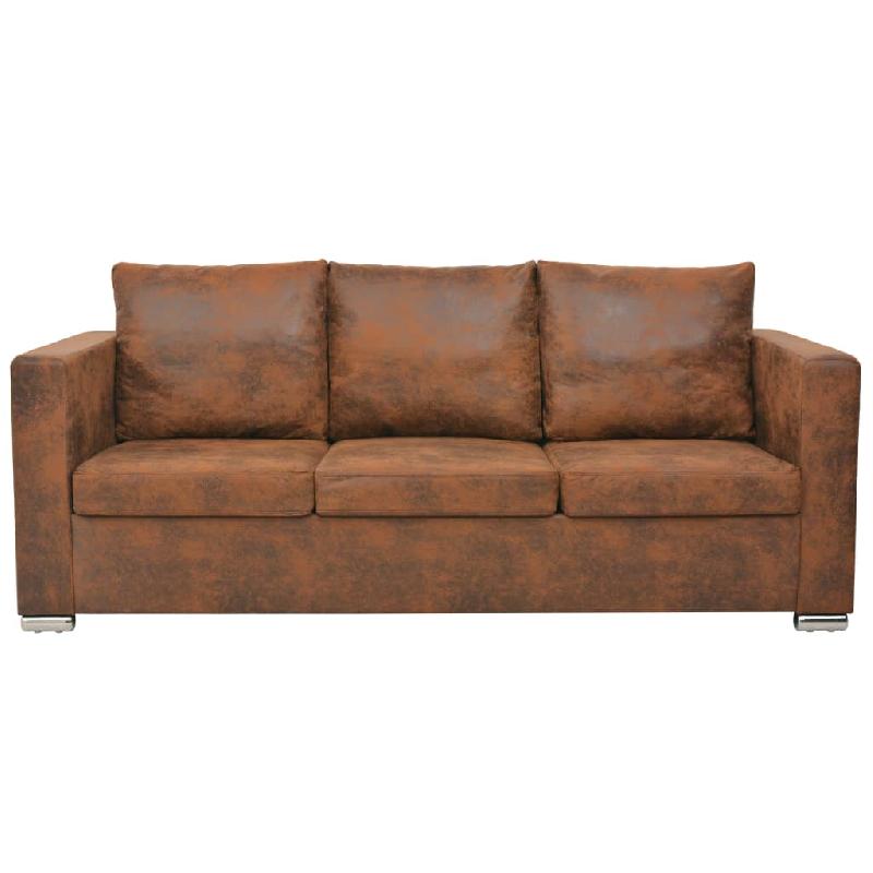 Canapé-lit 3 places pliable - Lit d'invité en cuir daim artificiel marron - 191 x 73 x 82 cm - Aspect vintage - Réf : 02_0019551_0