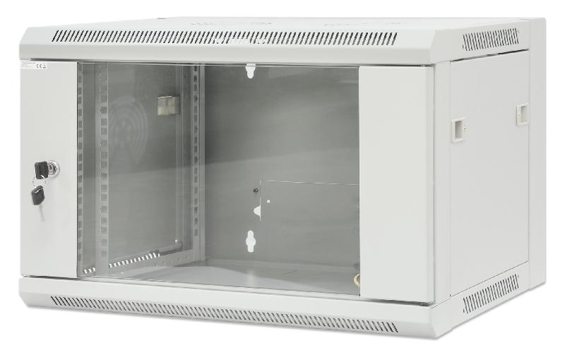 Coffret réseau mural 19 pouces MHT102 avec porte en verre - hauteur 6U - profondeur 450 mm - flatpack - gris - Bravour®_0