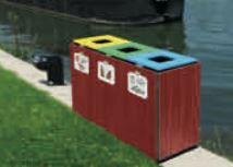 Corbeille tri sélectif en bois - 3 compartiments - finition acajou - 50L par compartiment_0