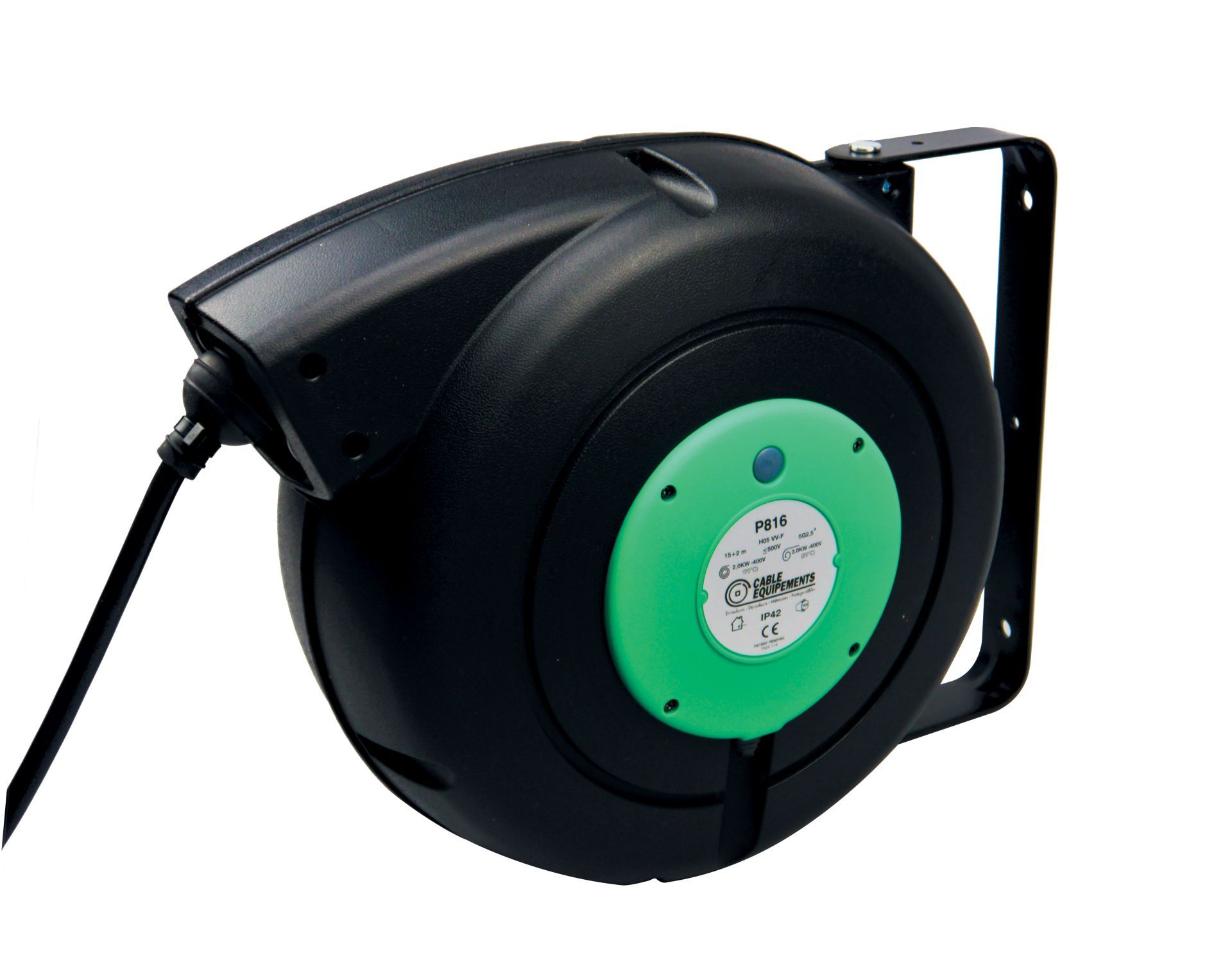 Enrouleur électrique à rappel automatique à ressort - P816 - 17m câble H05VV-F 5G2,5 mm² - IP42 - Carter plastique_0