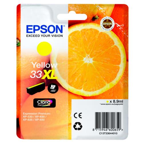 Epson cartouche jet d'encre Claria Premium jaune XL 'Oranges' 33 (T3364) - C13T33644012 - Compatible avec Expression Premium XP_0