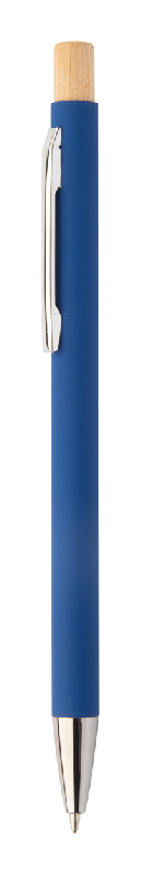 Stylo à bille en aluminium recyclé - finition caoutchoutée, bouton en bambou et détails chromés - spécial gravure laser miroir_0