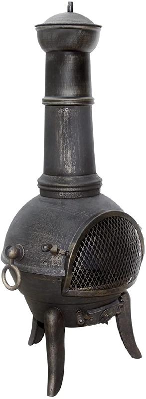 CHEMINÉE D\'EXTÉRIEUR AVEC TRAPPE GRILLAGÉE 108 CM EN FONTE VINTAGE DESIGN AVEC TISONNIER BRASERO POÊLE TERRASSE JARDIN 01_0001014_0