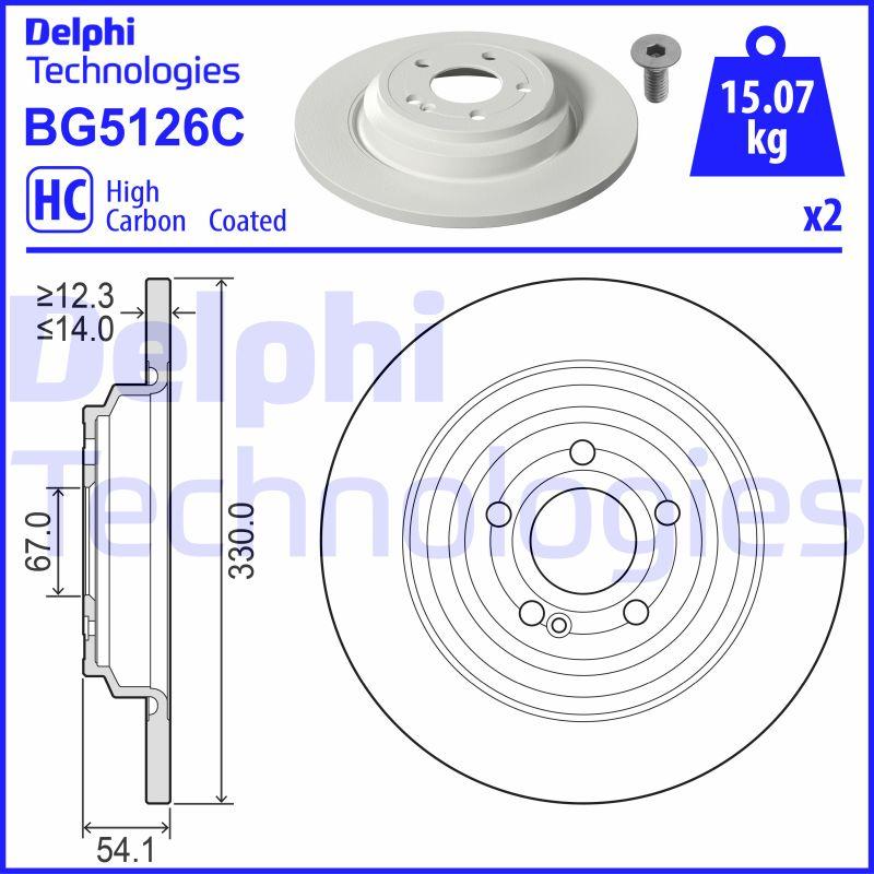 Disque de frein Delphi BG5126C - Boîte de 2 disques - Arrière - Disque plein_0