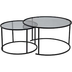 Ensemble de 2 tables gigognes rondes en métal et verre Auruma noir avec verre gris Hanah Home - 8684283511662_0