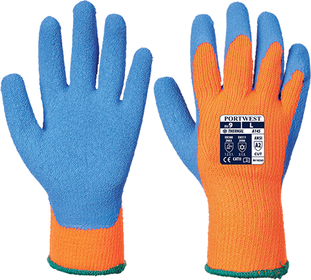 Gant Cold Grip A145 - Orange et Bleu - Protection thermique XXL - Certifié CE, Tricot jauge 7, Poignée en latex crinkle_0