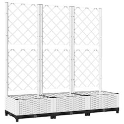 Helloshop26 - Jardinière bac lit surélevé plantes fleurs terrasse jardin avec treillis 120 x 40 x 121,5 cm PP blanc 02_0038230 - 3000214145822_0