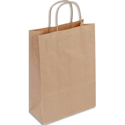Lot 50 sacs en papier kraft brun 70 g/m². Poignées torsadées. Dimensions 22x31cm soufflets latéraux 10 cm_0