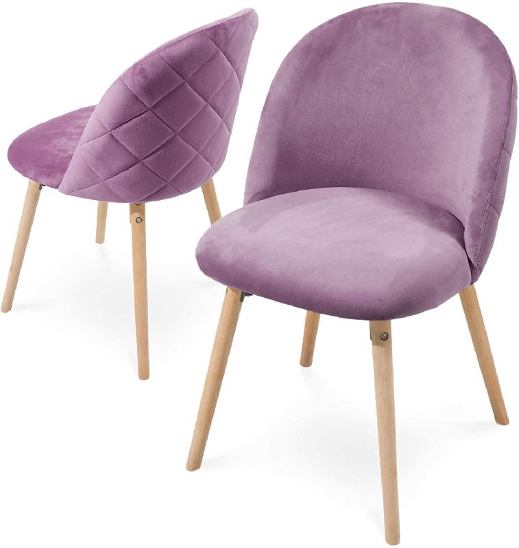 LOT DE 2 CHAISES DE SALLE À MANGER EN VELOURS PIEDS EN BOIS HÊTRE STYLE MODERNE CHAISE SCANDINAVE POUR SALON CHAMBRE CUISINE BUREAU VIOLET 01_0000157_0