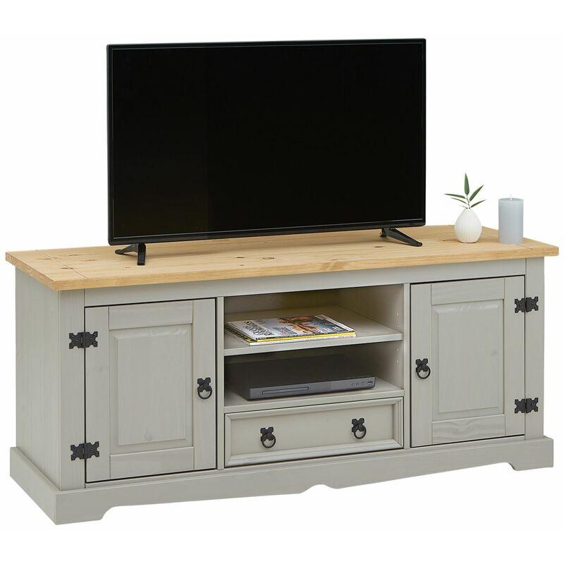 Meuble TV Style Mexicain Tequila - 140 Cm En Pin Massif - 1 Tiroir, 2 Niches, 2 Portes