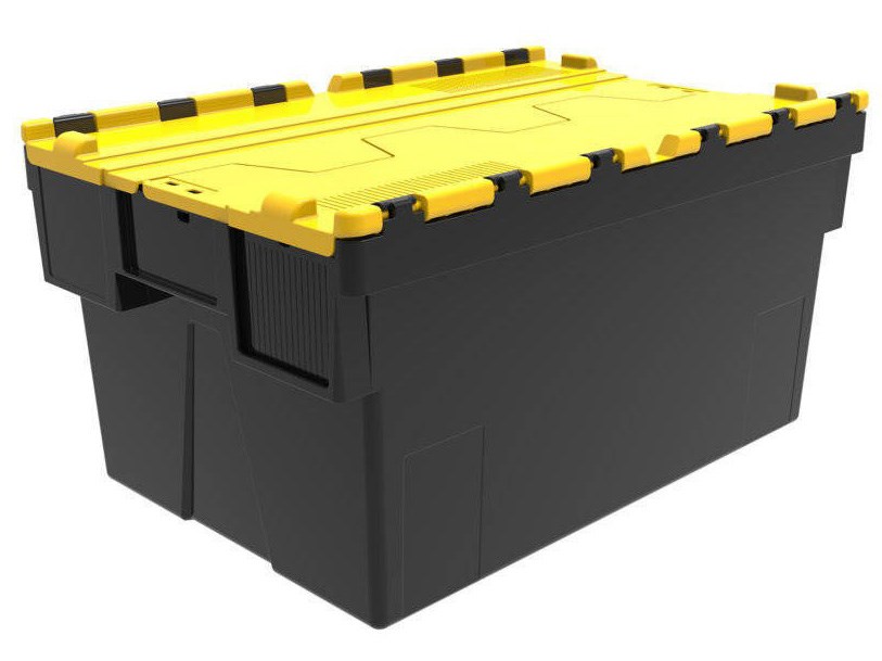 BAC NAVETTE 69 LITRES 600X400 COUVERCLE JAUNE H.400 MM