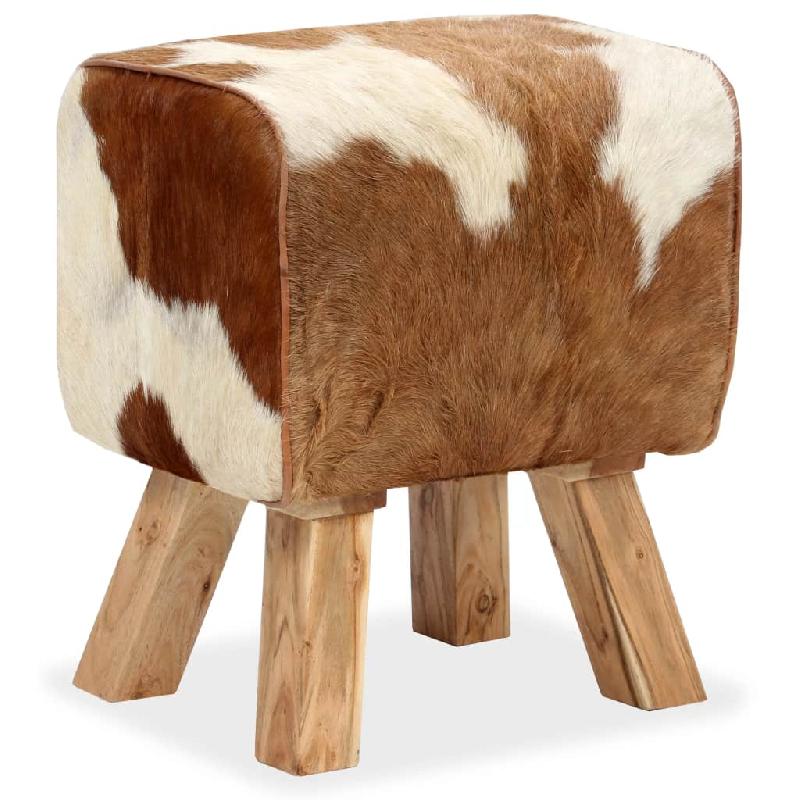 BANQUETTE POUF TABOURET MEUBLE TABOURET CUIR VÉRITABLE DE CHÈVRE MARRON 3002234_0