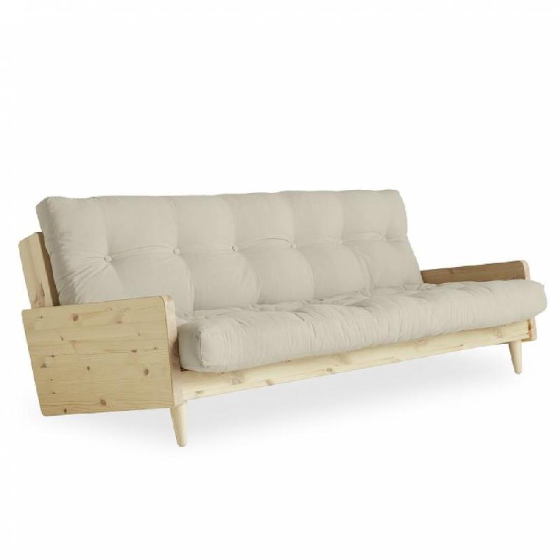 CANAPÉ 3 PLACES CONVERTIBLE INDIE STYLE SCANDINAVE FUTON BEIGE COUCHAGE 130*190 CM._0