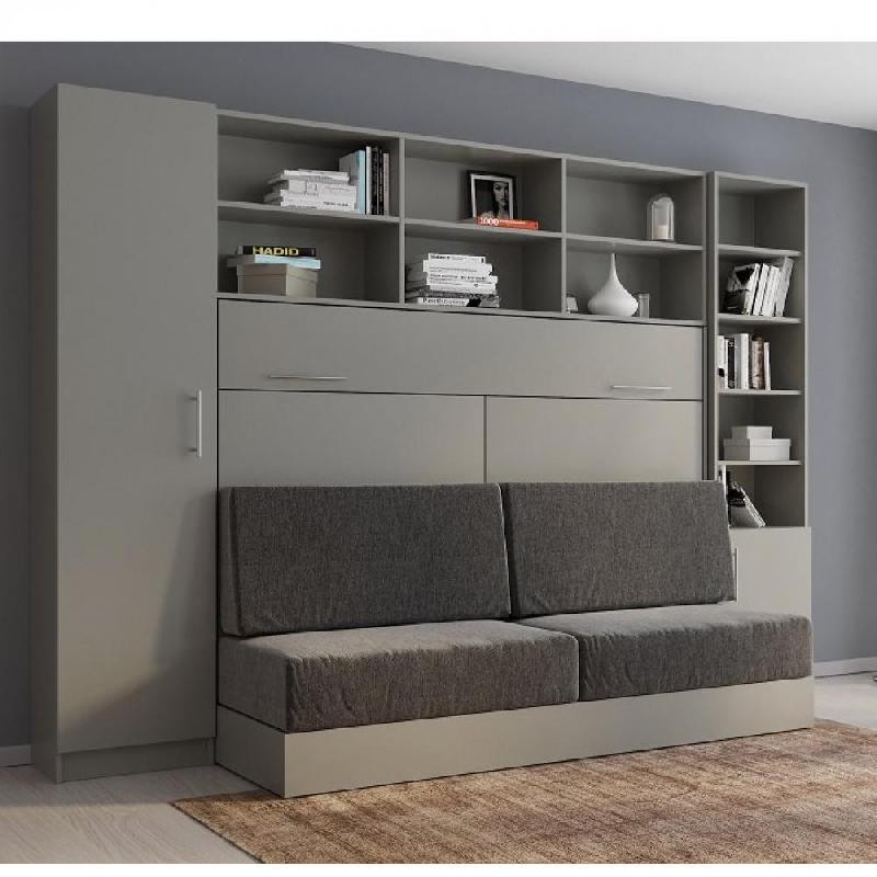 Lit escamotable VERTIGO SOFA avec canapé gris - 311 cm - couchage 140x200 cm - 2 colonnes de rangement_0