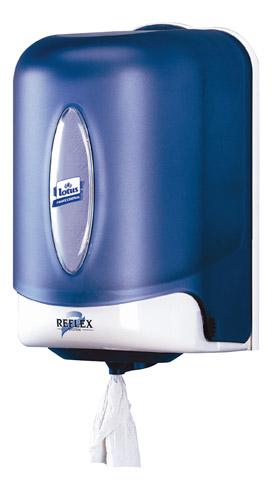 TORK REFLEX™ MINI DISTRIBUTEUR À DÉVIDAGE CENTRAL BLANC ET TURQUOISE M3, DISTRIBUTION FEUILLE-À-FEUILLE