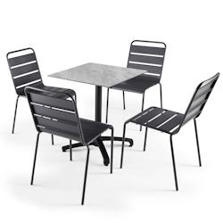 Oviala Business Ensemble table de terrasse stratifié marbre et 4 chaises gris - gris métal 108194_0