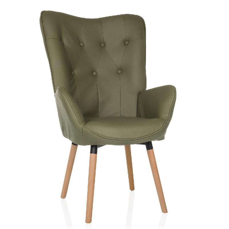 Fauteuil à oreilles / fauteuil vintage HAVENIO I tissu vert hjh LIVING - vert polyester 800206_0