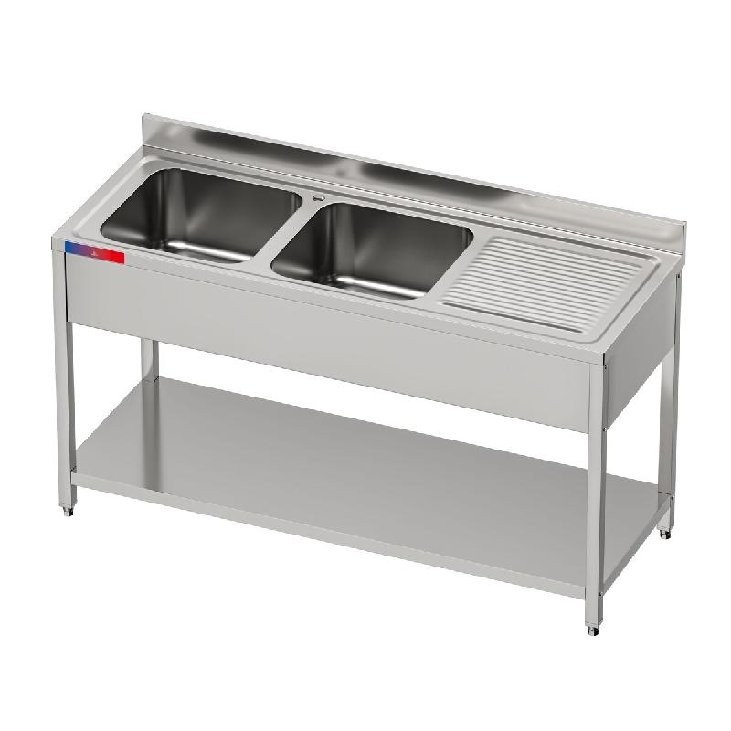 Gasfrit – Évier industriel en acier inoxydable avec 2 bacs et 1 égouttoir, 1600 × 600 × 850 mm - inox gfh15_0