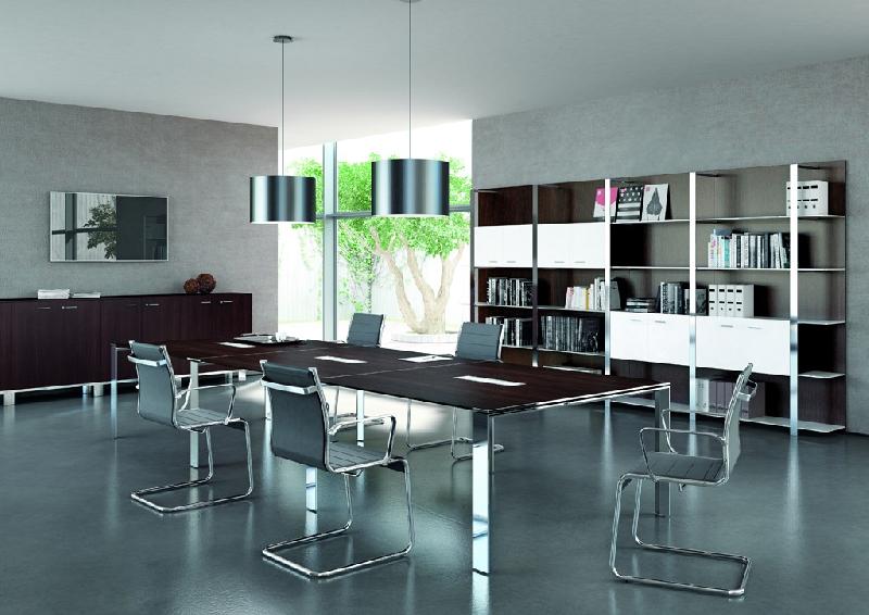 Grande table de réunion X7 avec pieds ouverts chromés - Officity - Chromé, Blanc, 280_0