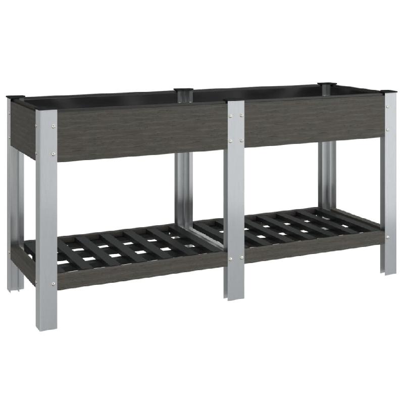Helloshop26 - Jardinière bac lit surélevé plantes fleurs terrasse jardin de jardin avec étagère 175 x 50 x 75 cm WPC gris 02_0039774 - gris alumi_0