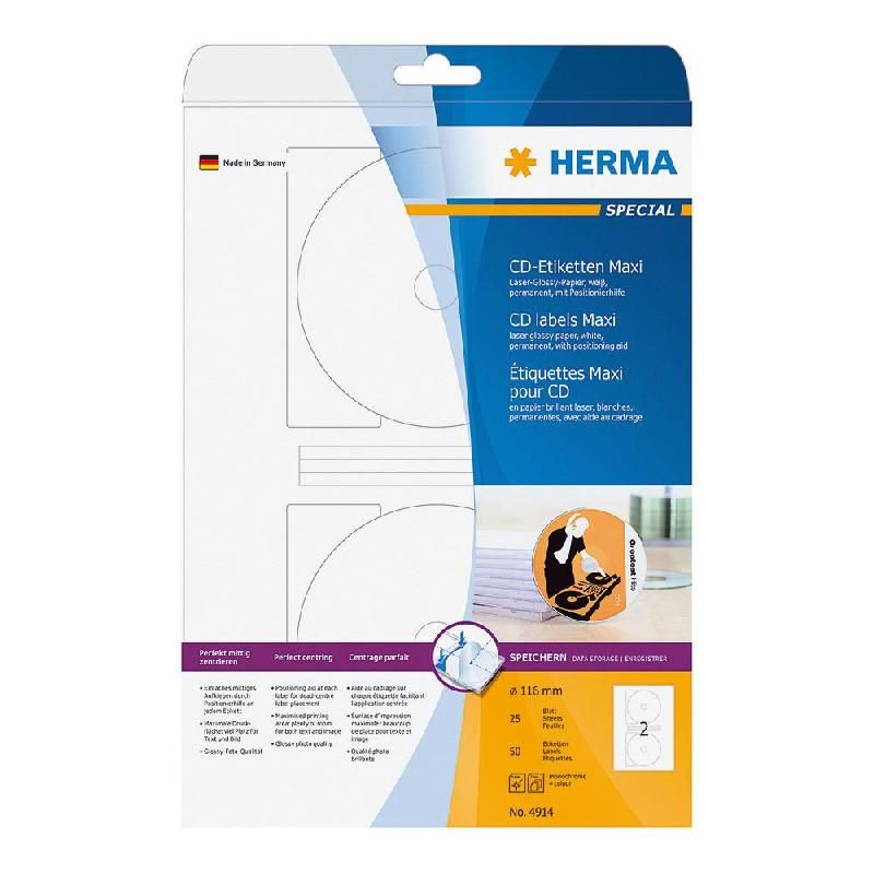 HERMA ÉTIQUETTES POUR CD -  116 MM - LASER - BRILLANT - POCHETTE DE 50 ÉTIQUETTES