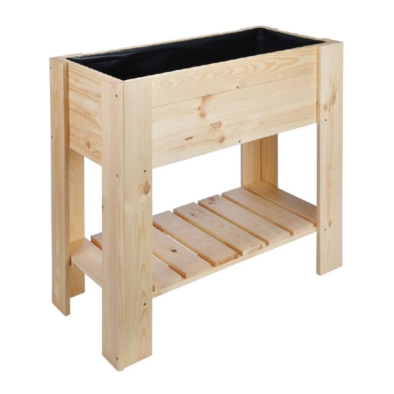 Jardinière surélevée en bois de pin - 92 x 41 x 80 cm avec étagère et film de revêtement - Modèle 02_0001384_0