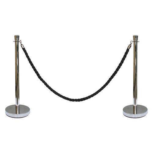 KIT 2 POTEAUX CHROMES VISO - H98 CM + CORDE TRESSEE NOIRE A MOUSQUETON 2 METRES - EN POLYPROPYLENE ET INOX